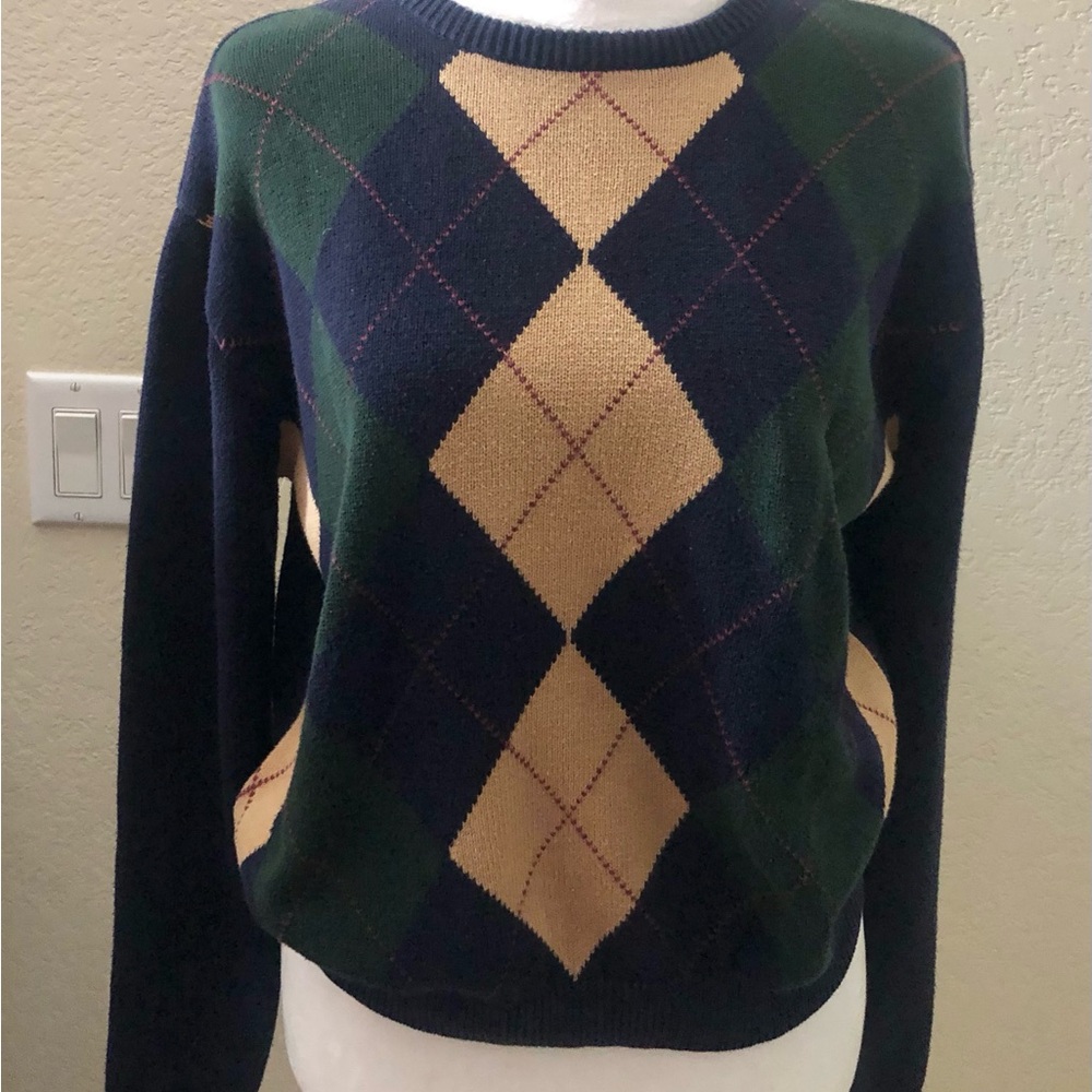 Classic Argyle Sweater - Navy, Green, and Tan